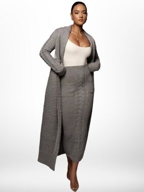 JLUXLABEL Evana cable gray knit Maxi Skirt Size M NWT
